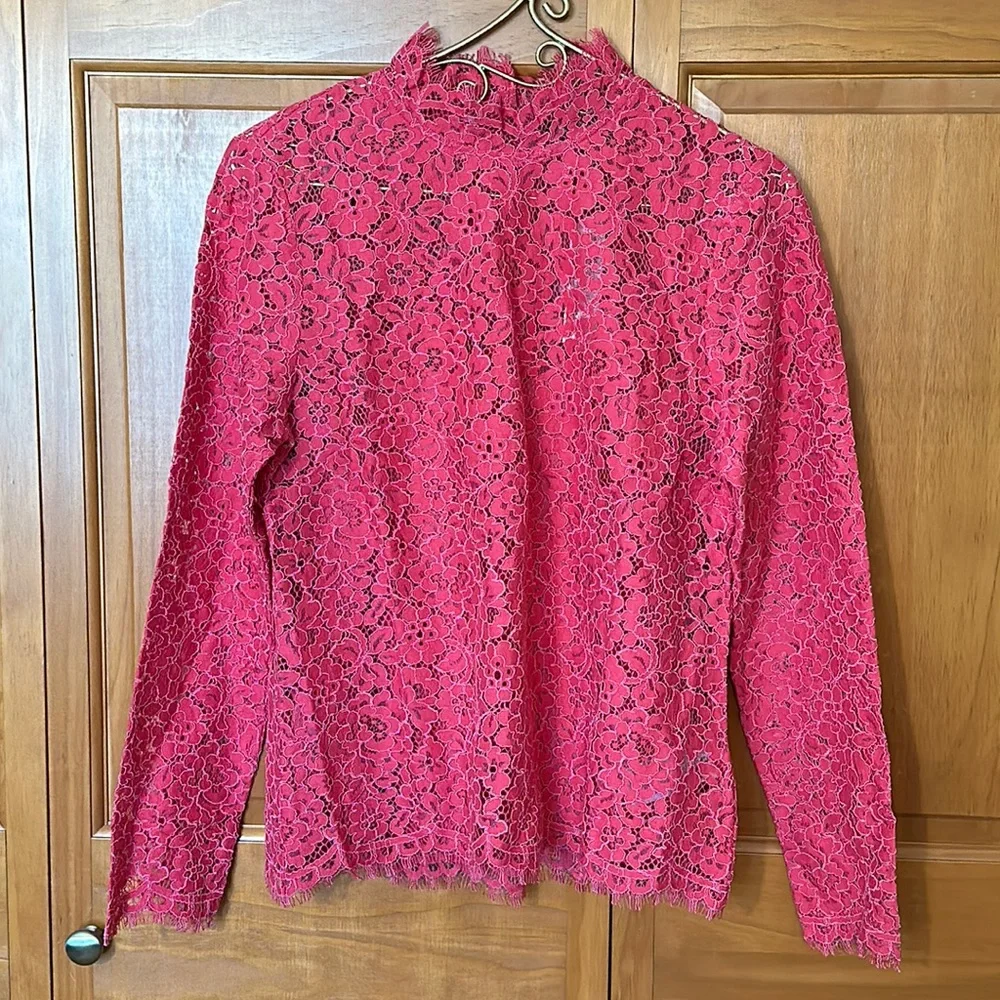 J Crew Mock Neck Lace Top in Dragonfruit NWT Size 6